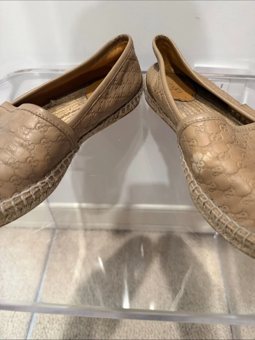 Gucci Tan Monogram Espadrille Slip-Ons